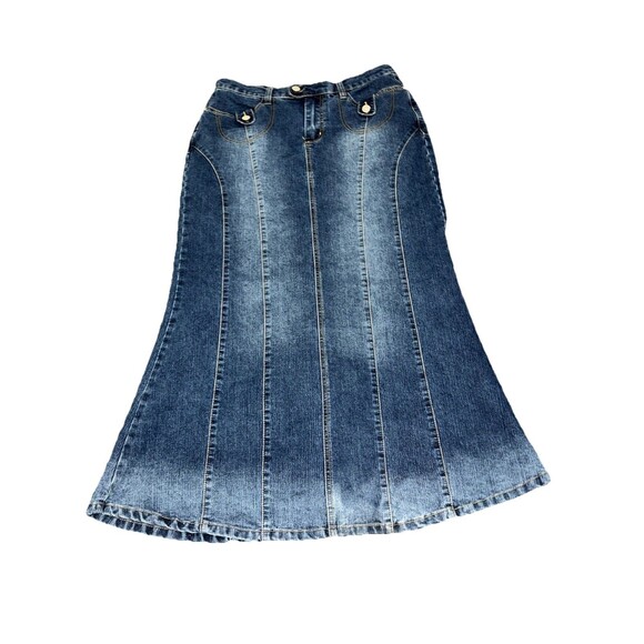 Elite Jeans Vtg Women's Maxi Denim Skirt Stretch Fish Tail Back Slit Size 13/14 - Picture 3 of 16